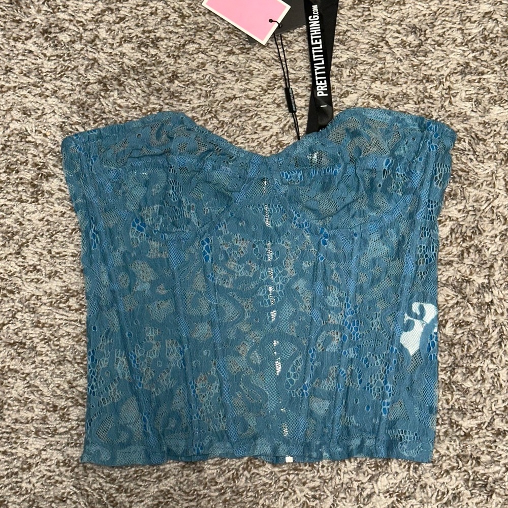 PrettyLittleThing Blue Lace Corset Women Top